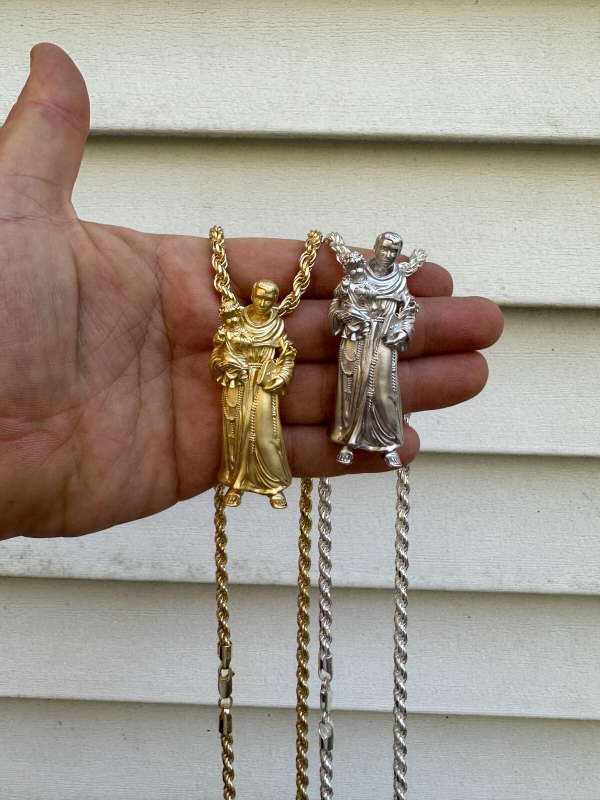 Pre-owned Harlembling Heavy 3d St Joseph W Baby Jesus Real 925 Silver 14k Yellow Gold Pendant Necklace