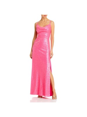 

AQUA FORMAL Женское розовое длинное вечернее платье на тонких бретельках с подкладкой по бокам и разрезами, Розовый