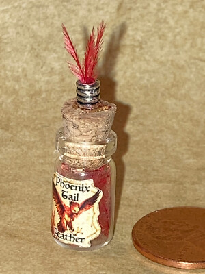 Tiny Glass &Metal cork Bottle Phoenix Tail Feather miniature Magic Wizard Potter