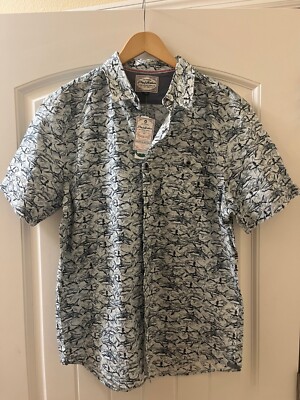 FLAG & ANTHEM DRY GOODS SUPPLY BUTTON DOWN SHIRT SHARK DE- SHORT SLEEVE- MENS- L