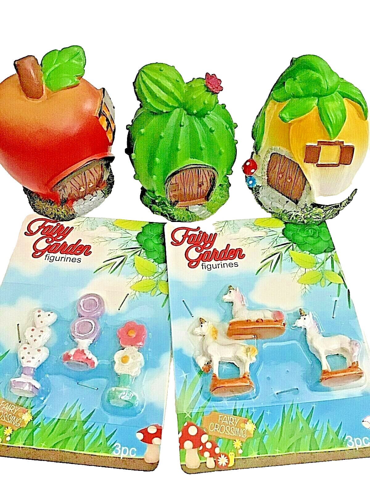 Fairy Garden Figurines Mini Yard Homes Miniature Houses Unicorn House Lot Of 5