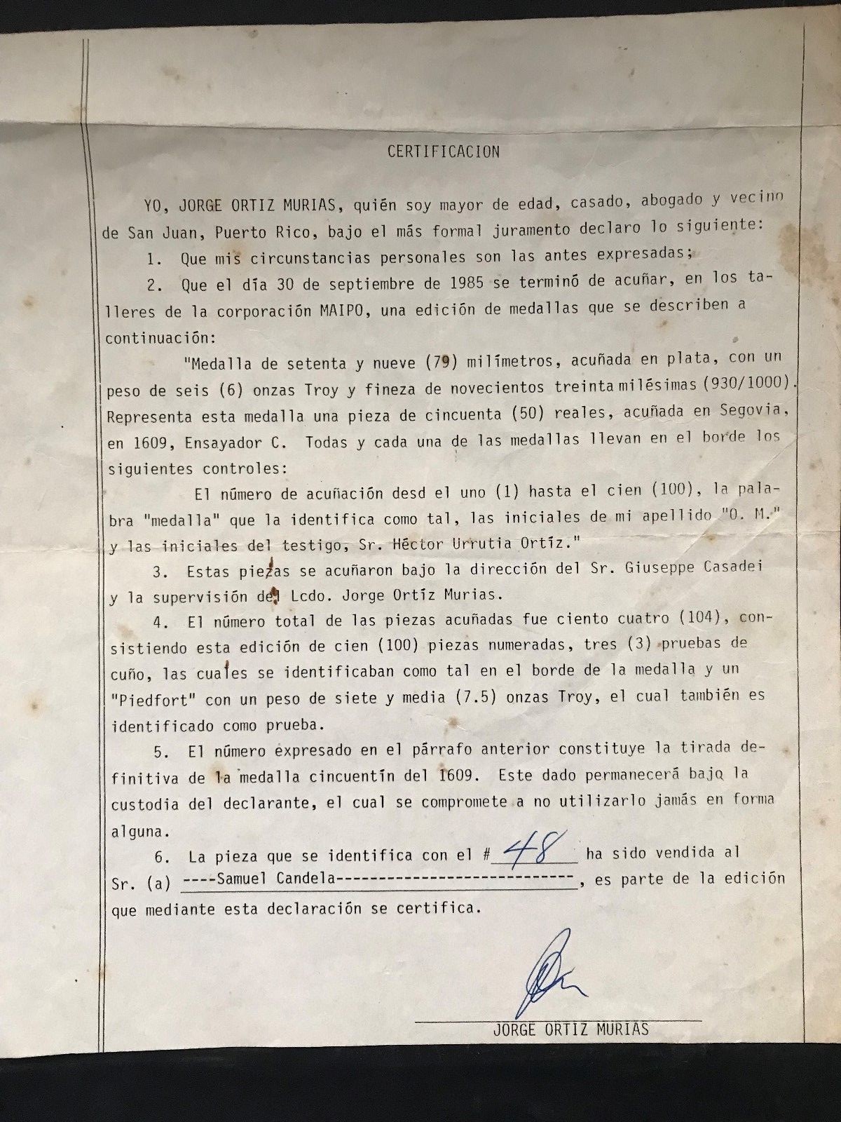 Puerto Rico 1985-88 Spain Cinquentines 50 Real, JOM & FAS varieties 11.7oz 2 ea