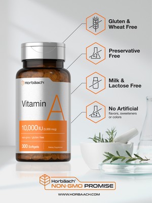  Vitamin A 10000 IU | 300 Softgels | Premium Non-GMO, Gluten Free | by Horbaach