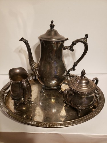 Vintage Wm A Rogers Silver Plate Coffee Tea Set Pitcher Tray Creamer Sugar 4pce