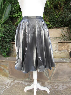 VTG 90s Studio Jax Skirt Metallic Gray Pleated Evening Cocktail Satin Sz 4/Small