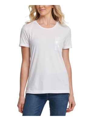 

DKNY Женская белая футболка с круглым вырезом и короткими рукавами, расшитая пайетками, размер, Белый