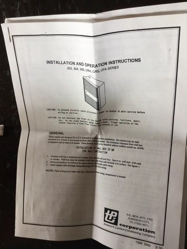 New Old Stock Raywall X90-382 1800W 120V Inset Flush Mount Electric Wall Heater