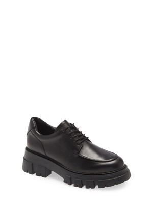 

ASH Женские черные кожаные оксфорды на платформе 1 дюйм с круглым носком на блочном каблуке, Черный, AS-LAB