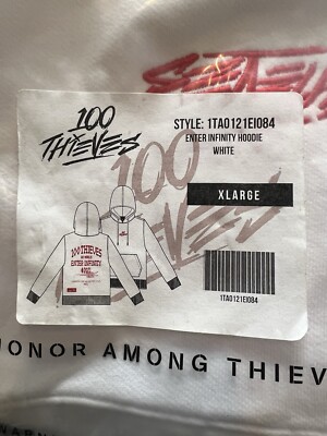 NWT 100 Thieves Enter Infinity Extra Large White Hoodie/Sweatshirt Los Angeles