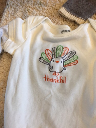 Baby Gap Gymboree Unisex 12-18 Mos Sweater Outfit One Piece Bodysuit Thankful E
