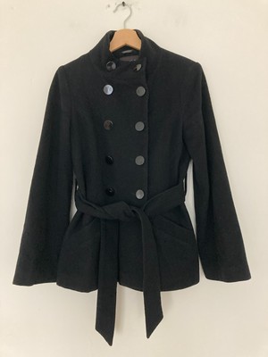 Principles Double Breasted Jacket Wool Cashmere Blend Black Size 10 Belted Slim