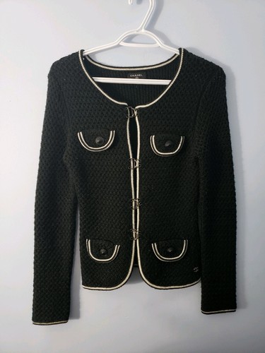 RARE Vintage Chanel Cardigan Sweater Women's Small Black Knit