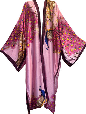 Nwt FUNKY STUFF boho peacock satin maxi open TOP DUSTER CARDIGAN 4X Free shippin