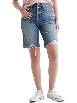 Женские синие шорты LUCKY BRAND с необработанным низом и застежкой на пуговицы с высокой талией 0/25
