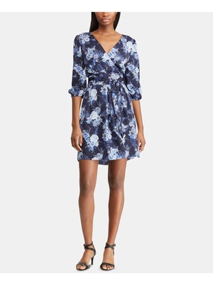 Женское темно-синее платье AMERICAN LIVING с цветочным рисунком и рукавом 3/4 из искусственной кожи с запахом 4