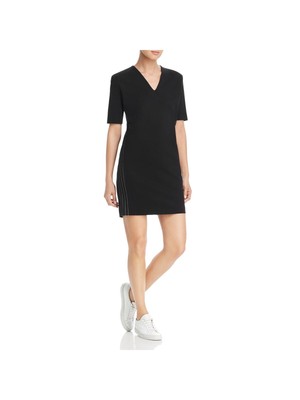

ESCADA Женское черное эластичное мини-платье-футляр понте с короткими рукавами и V-образным вырезом, Черный