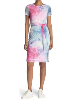 SAGE COLLECTIVE Womens Blue Belted Short Sleeve Knee Length Sheath Dress 2