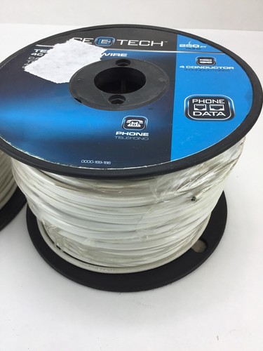 CE TECH 250 Feet Cat3 CMX Telephone Line Cable Cord Extension White Wire Phone