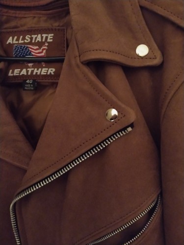 AllState Leather Men's Nubuck Buffalo Biker Motorcycle Jacket Size 40 Brown NEW