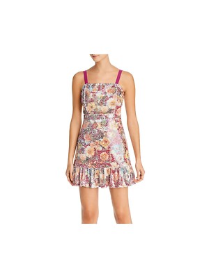 Аква женские розовые с блестками с рисунком спагетти ремень короткое платье s