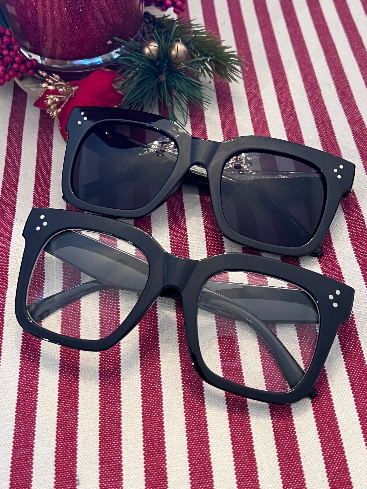 小物 LUTENS seasonal clear sunglasses Black/Clear Hipster Acetate Square Gradient Sunglasses with