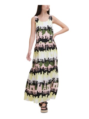 

KARL LAGERFELD PARIS Женское белое платье макси без рукавов с круглым вырезом + расклешенное платье, Белый