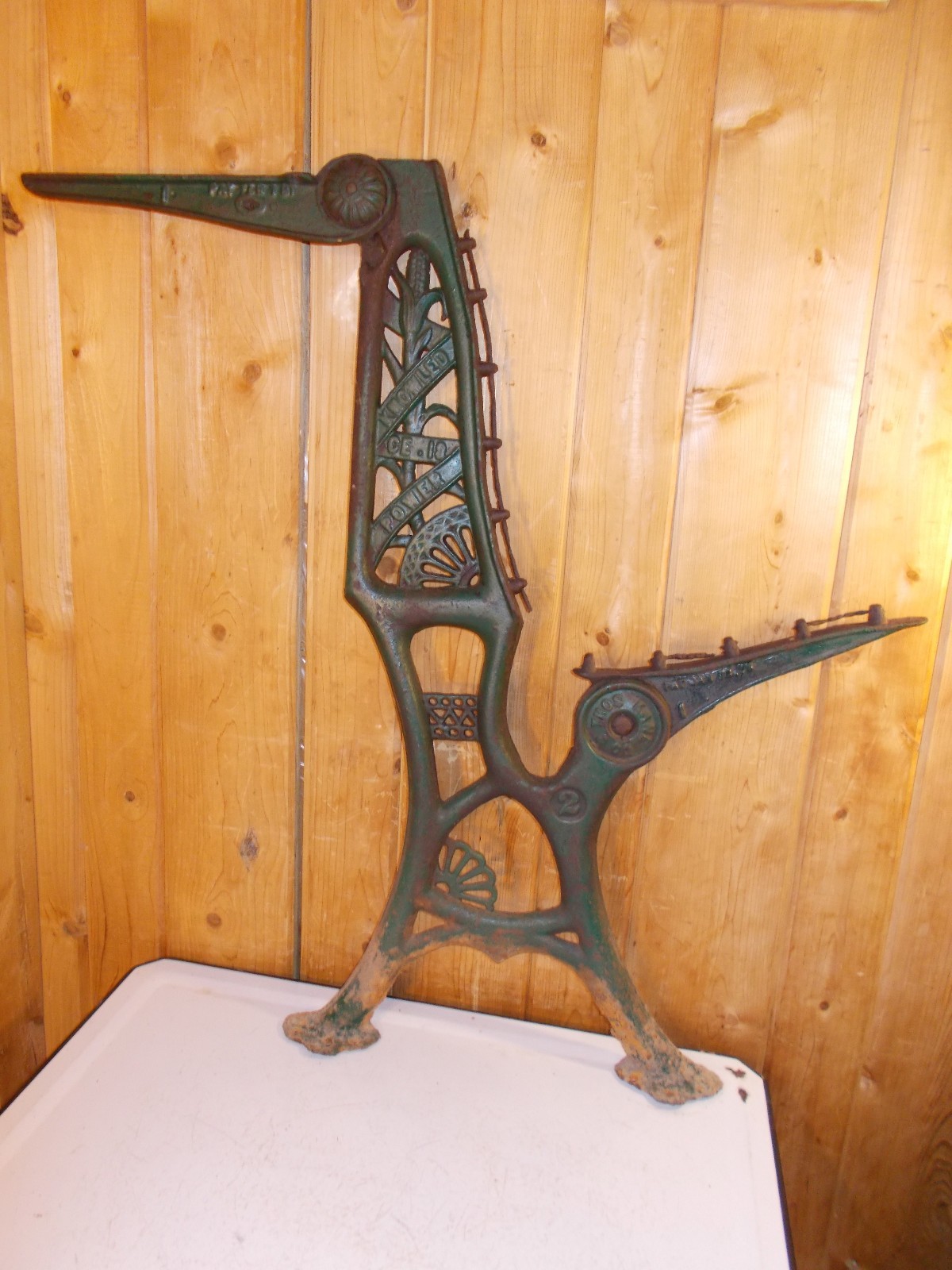 Pair of Patented 1881 Antique School Desk Bench Ornate Cast Iron Legs Thos Kane