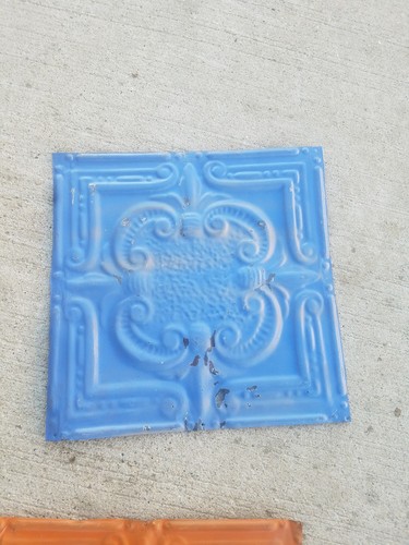 Lot of (4) Vintage ceiling tin 12x12 inches crafts projects patchwork