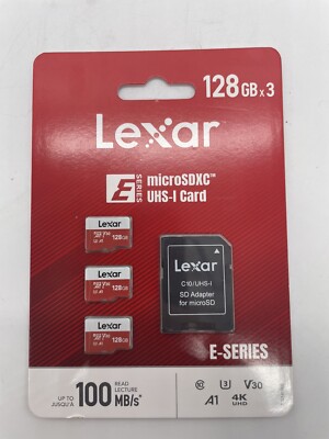 *NEW* Lexar E-Series 128GB Micro SDXC SD 3 Pack UHS-I Flash Memory Card 100MB/s