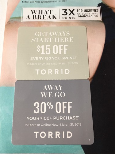 Torrid 2 Coupons: $15 Off Every $50 & 30% Off Purchase Thru March 31st + Catalog