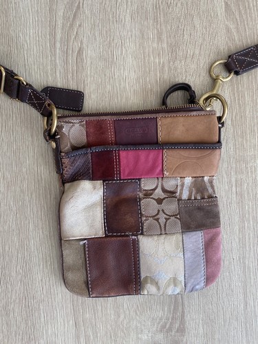 Coach Pink Signature Patchwork Canvas/Leather Swing Pack