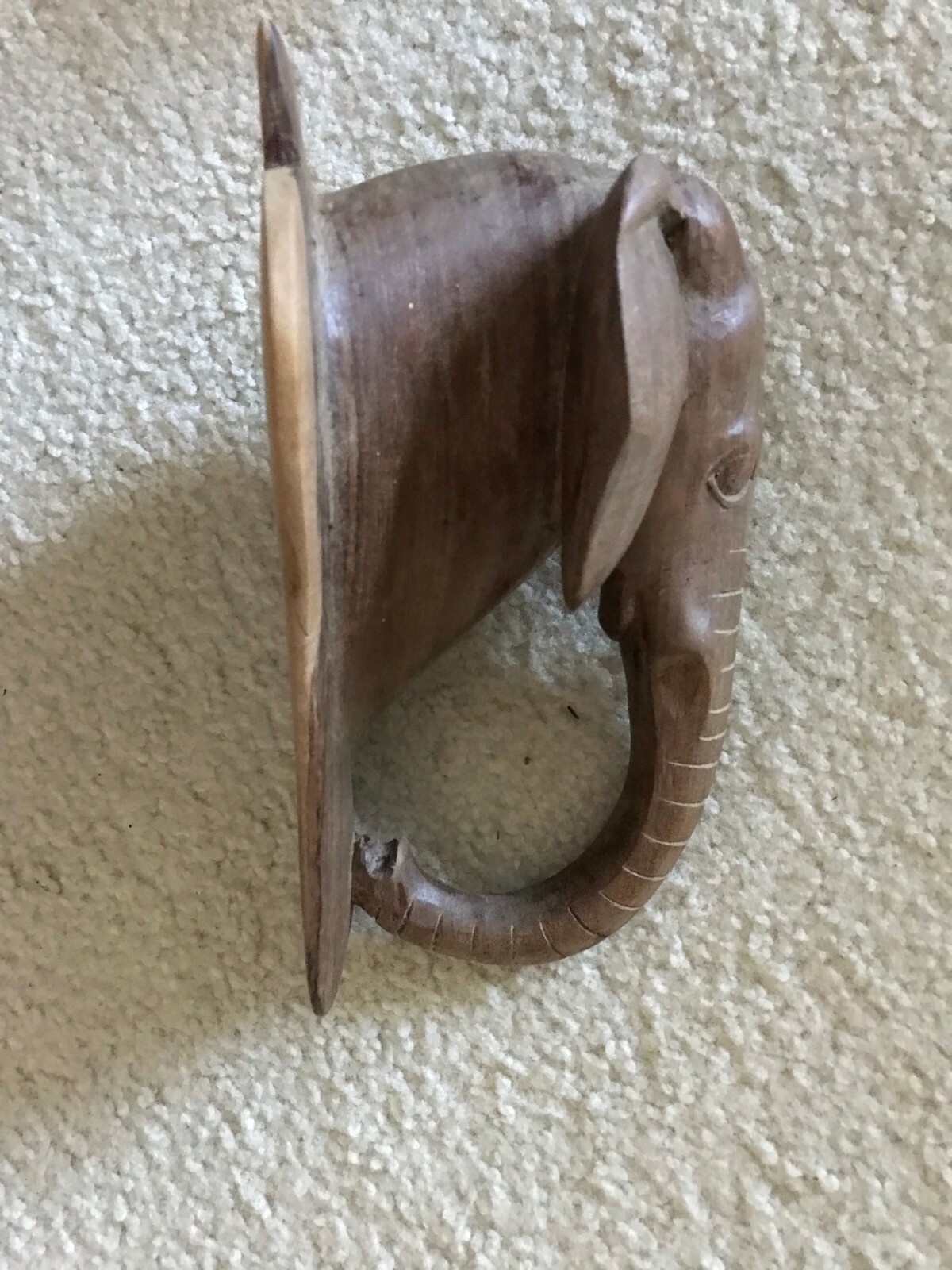 Very neat 20th C. hard wood carved Elephant head Paper weight: 9"L