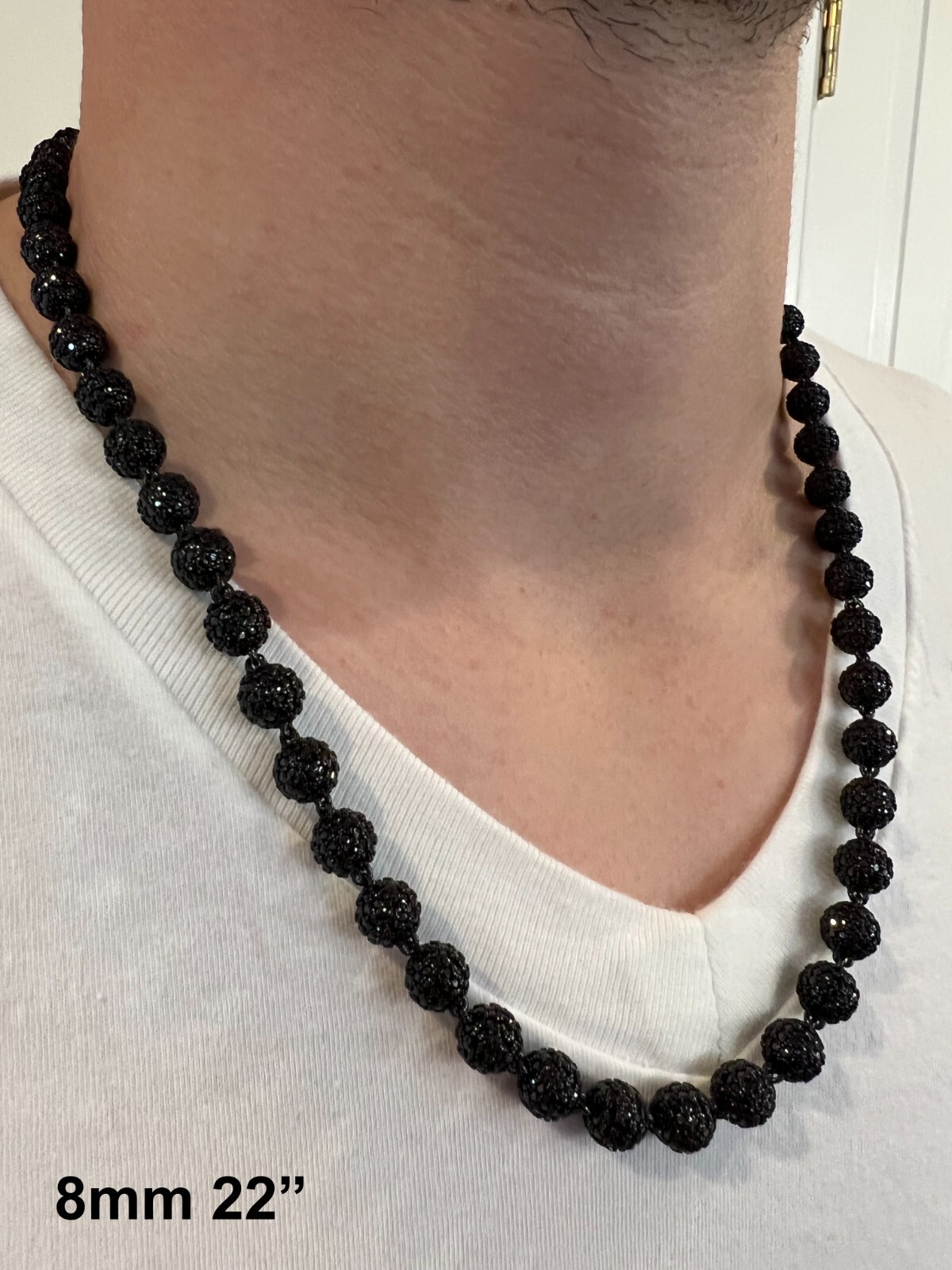 Pre-owned Harlembling Black Moissanite Ball Chain - Black Rhodium Over 925 Silver - Shambala Necklace
