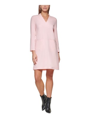 

DKNY Женское розовое платье-футляр с длинным рукавом и V-образным вырезом на подкладке, короткое платье для работы, Розовый
