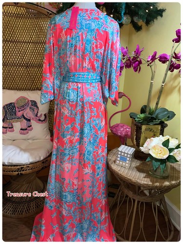 Pre-owned Lilly Pulitzer Carmynn Maxi Caftan Coral Spritz Shelly Bay Size Xs,s,m ? In Multicolor