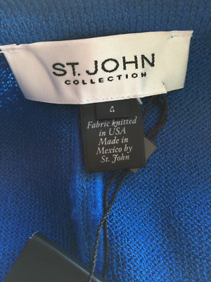 Pre-owned St John Knit 4 Suit Jacket & Skirt Button Front Havana Blue Santana Wool