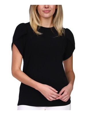 

MICHAEL MICHAEL KORS Женская черная одежда с круглым вырезом для работы Топ Petites P\L, Черный