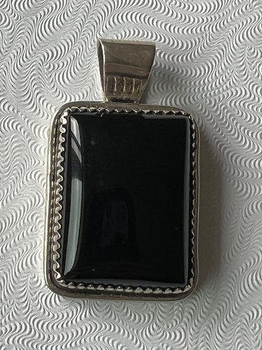 Elegant Black Onyx Rectangle Sterling Pendant Navajo GBoyd