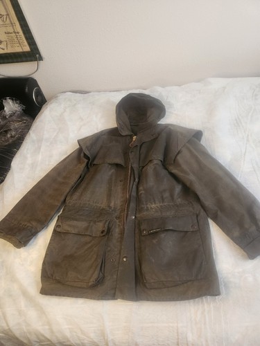 Outback Trading Green Swagman Oilskin Duster Hooded Jacket Coat Mens Size Small