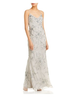 

AIDAN MATTOX Женское вечернее платье-футляр с серебристой сетчатой подкладкой на тонких бретельках, Серебряный