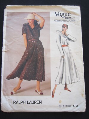 vintage VOGUE SEWING PATTERN: Uncut FF ~~~ RALPH LAUREN Dress #1708 size 16