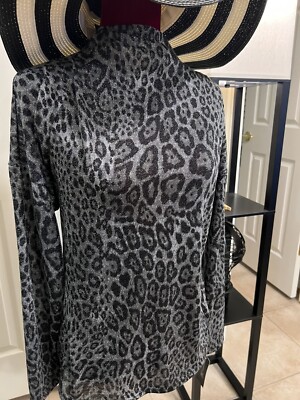 INC International Concepts Women s Leopard Casual Glam LS Sweater Sz M NWT