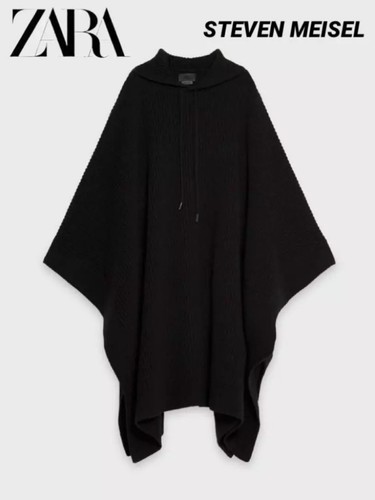 ZARA STEVEN MEISEL 100％ウールポンチョコート ZARA WOMAN NEW STEVEN MEISEL 100% WOOL OVERSIZED BLACK HOOD