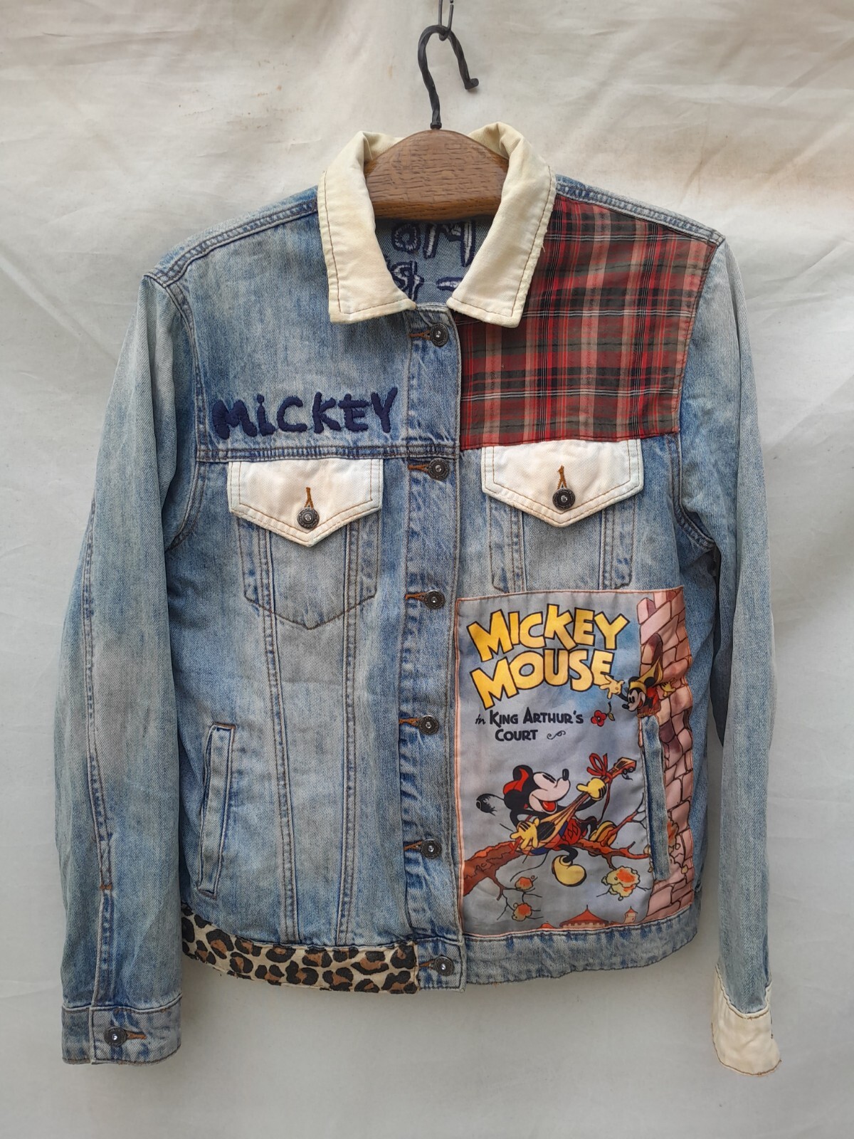 Desigual Denim Trucker Jacket Mickey Mouse Womens Large Blue