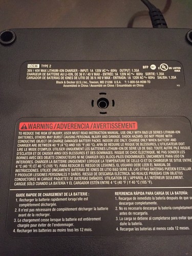 BLACK & DECKER LCS36 Type 2 36V/40V Max Lithium-Ion Battery Charger