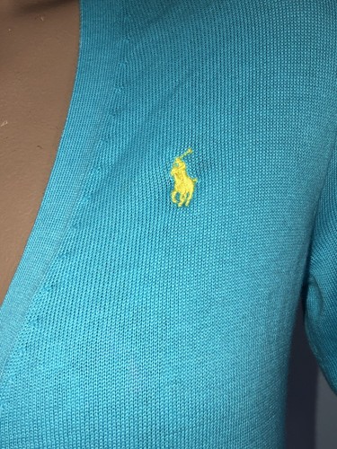 New Ralph Lauren Cardigan Sweater Baby Blue Pony Logo Size Girl's Youth XL (16)