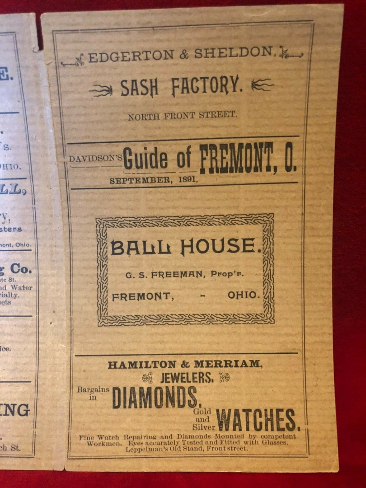 Vintage Antique 1891 Davidson's Guide To Fremont Ohio Paper Advertisement