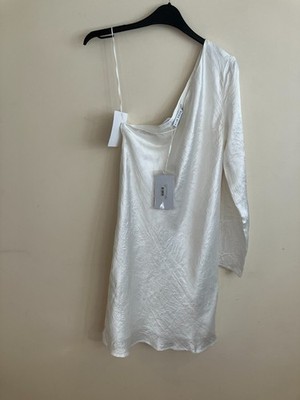 RRP $230 - Free People x Third From One Shoulder Silky Mini Dress, White, Small