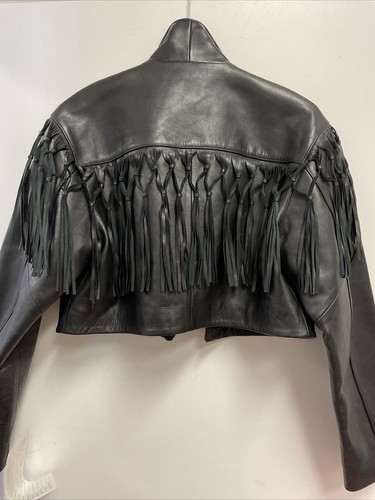 Pre-owned Re/done Re Done, Leather Fringe Jacket Women Size S Black Cropped Clubwear Crop