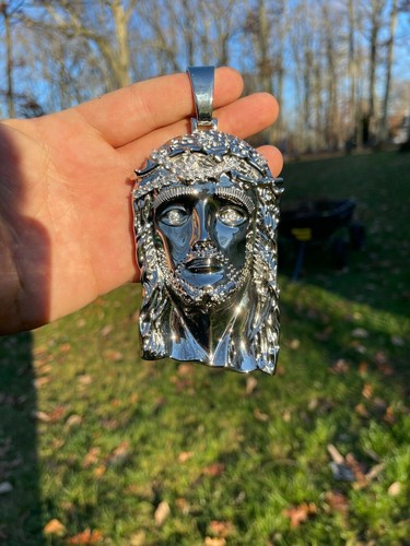 Pre-owned Silver Huge 6" 310 Gram 925  Hip Hop Mens Jesus Piece Pendant Necklace Iced Cz